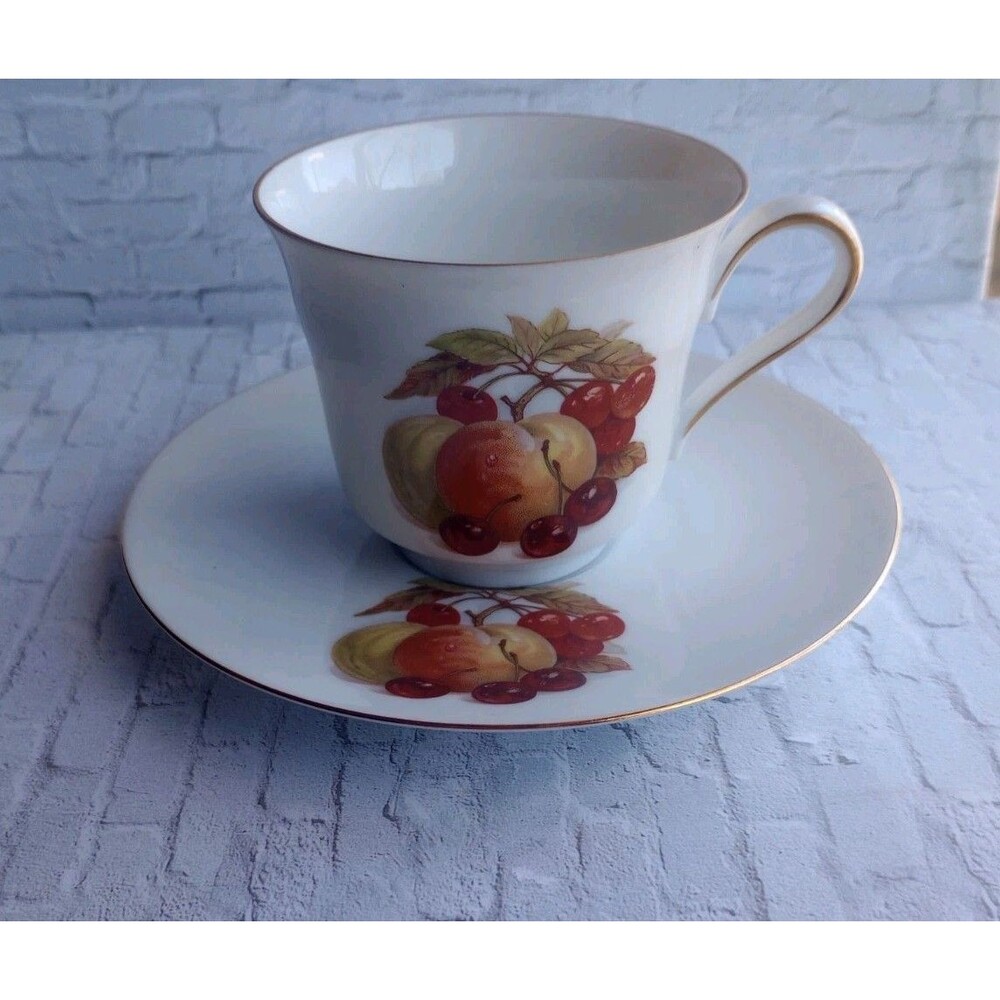 Vintage Bareuther Waldsassen Fruit Nuts Porcelain Tea Cup and Saucer Gold Trim